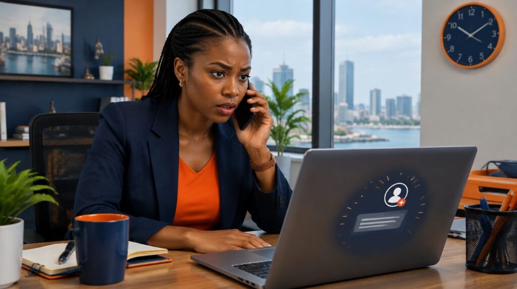 Sales rep answering a call as a new lead notification appears