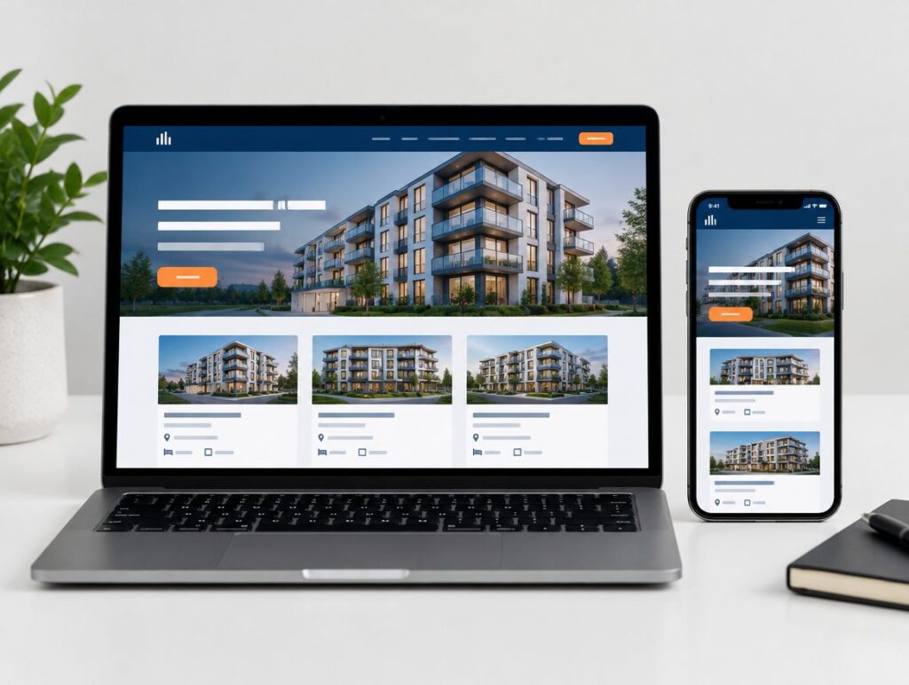 Real estate website shown on a laptop and phone